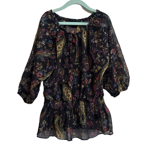 BCX Other - BCX Girl Blouse Small Multicolor Peasant Floral Paisley Print Ruffle